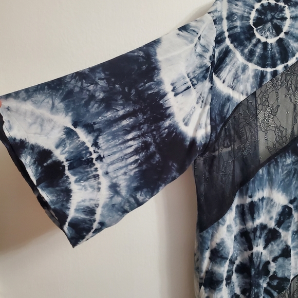Weekend by Suzanne Betro Women's Size 2X Open Kimono Tie Dye Gray Black Lace - Picture 3 of 7